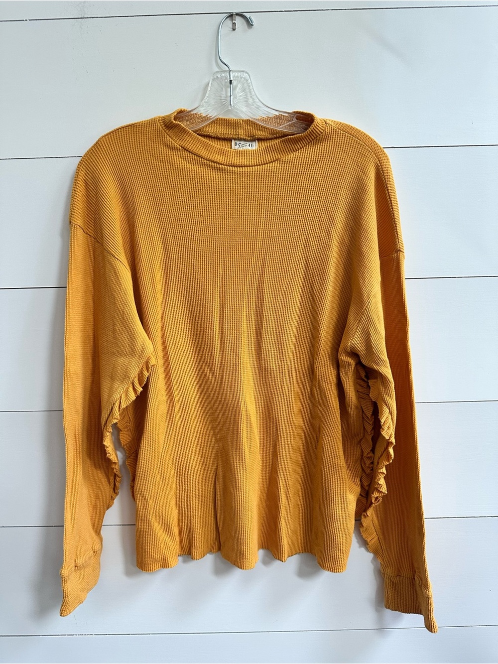 Donni. Waffle Knit Ruffled LongSleeve